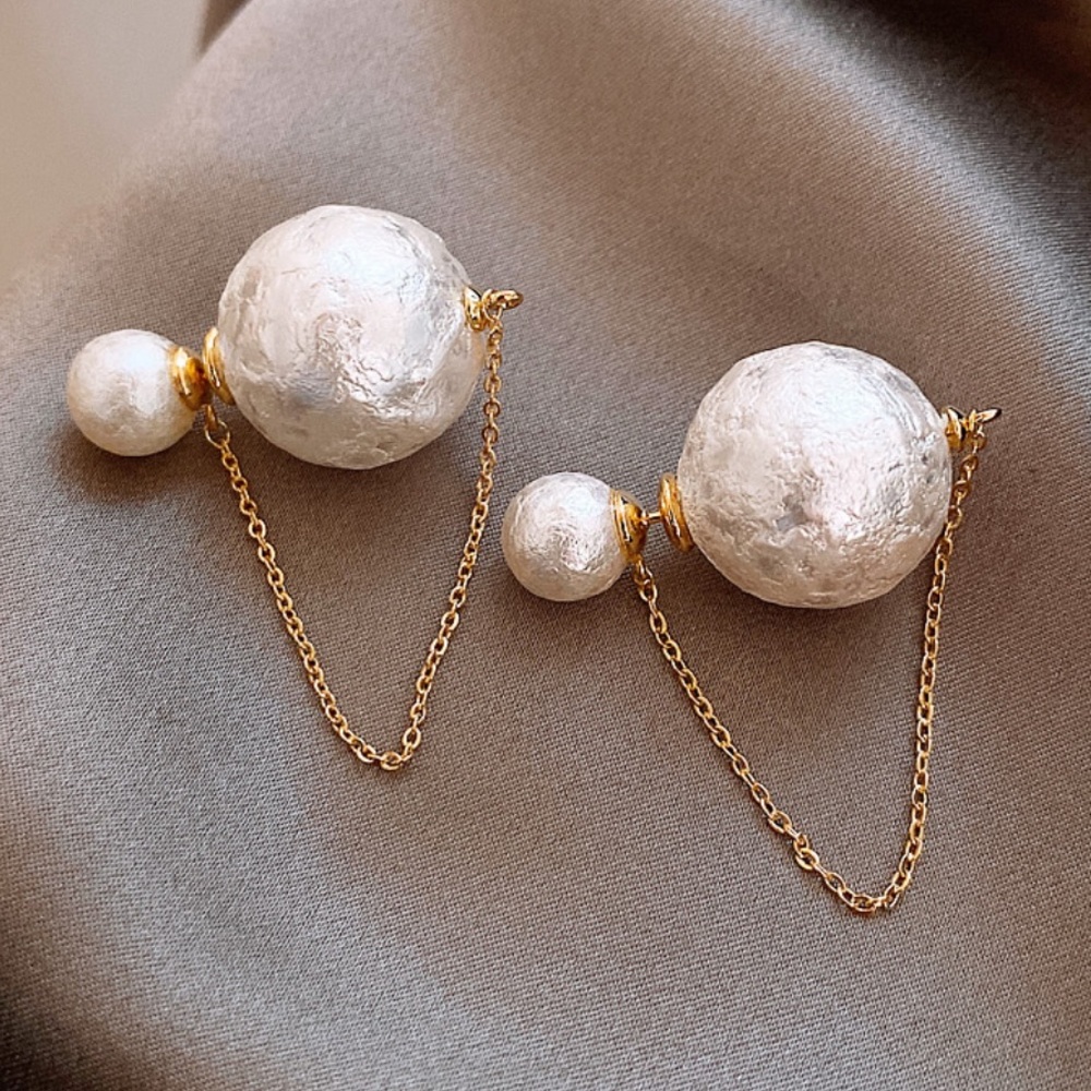 Double Sided Hanging Chain Pearl Earrings - Picture 10 of 11